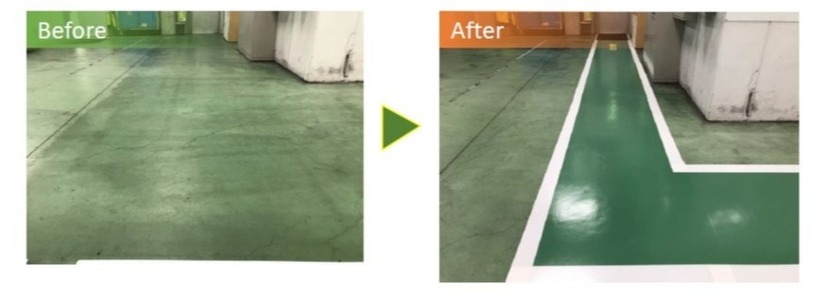 タカハラコーポレーション　ビバビバ歩行帯フィルム白緑188NSM1000mmx20mノンスリップ基材PET188μ 　188NSMWG 塗るから貼るへ～キレイに長持ちする「ビバ歩行帯フィルム」の活用事例